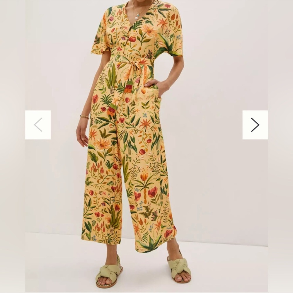 Farm Rio Beaded Floral Boho Jungle V-Neck Jumpsuit - Picture 1 of 3